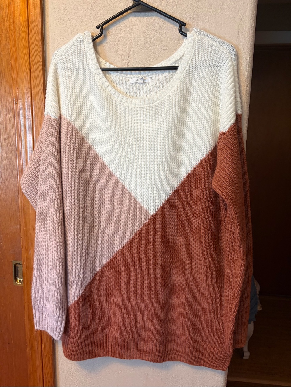 Maurices Colorblock Pullover Sweater in Cream, Dusty Pink & Rust